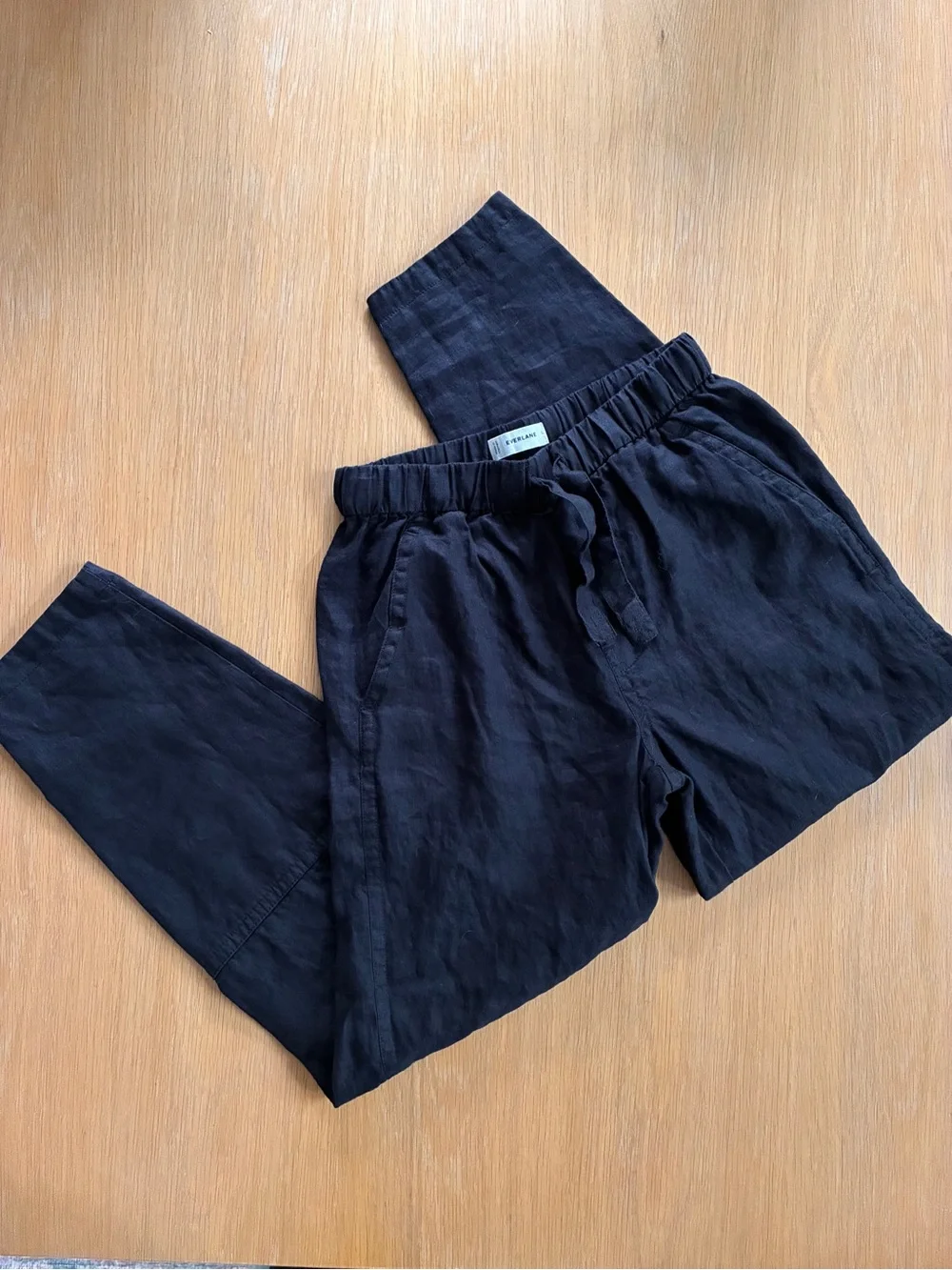 Everlane-Pull on-Linen-Black-Barrel Leg-Pant-XS